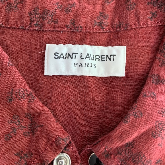 Saint Laurent Sleeveless Denim Shirt Burgundy M - Picture 2 of 5